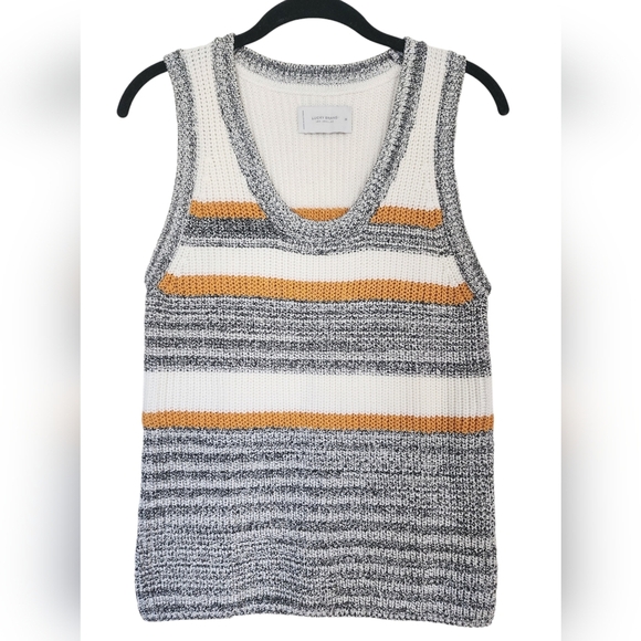 LUCKY BRAND Knit Sweater tank top, Grey/white/yellow, Size M - Picture 2 of 7
